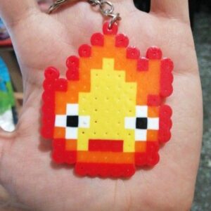 Calcifer Studio Ghibli v1 Pixel Art Chaveiro Pin Brinco Adesivo ou Ímã